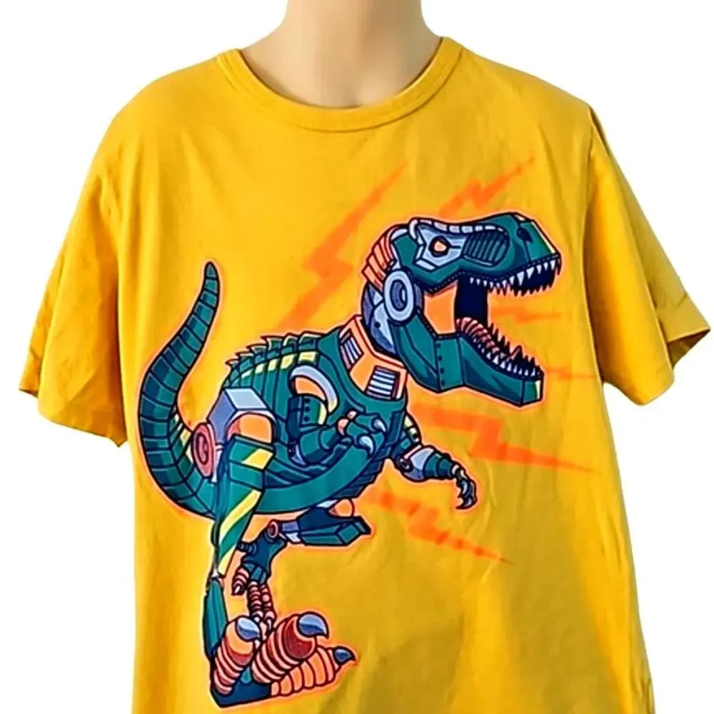 The Children Place Boys Yellow Dinosaur Graphic T-Shirt Size 8 Short Sleeve EUC
